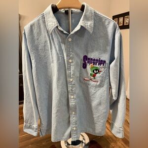 Vintage 1997 Warner Bros. Marvin the Martian Denim Shirt Size M